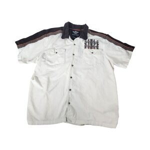 Harley-Davidson Mens 3XL Linen Cotton Embroidered Biker Button Up Shirt Cream